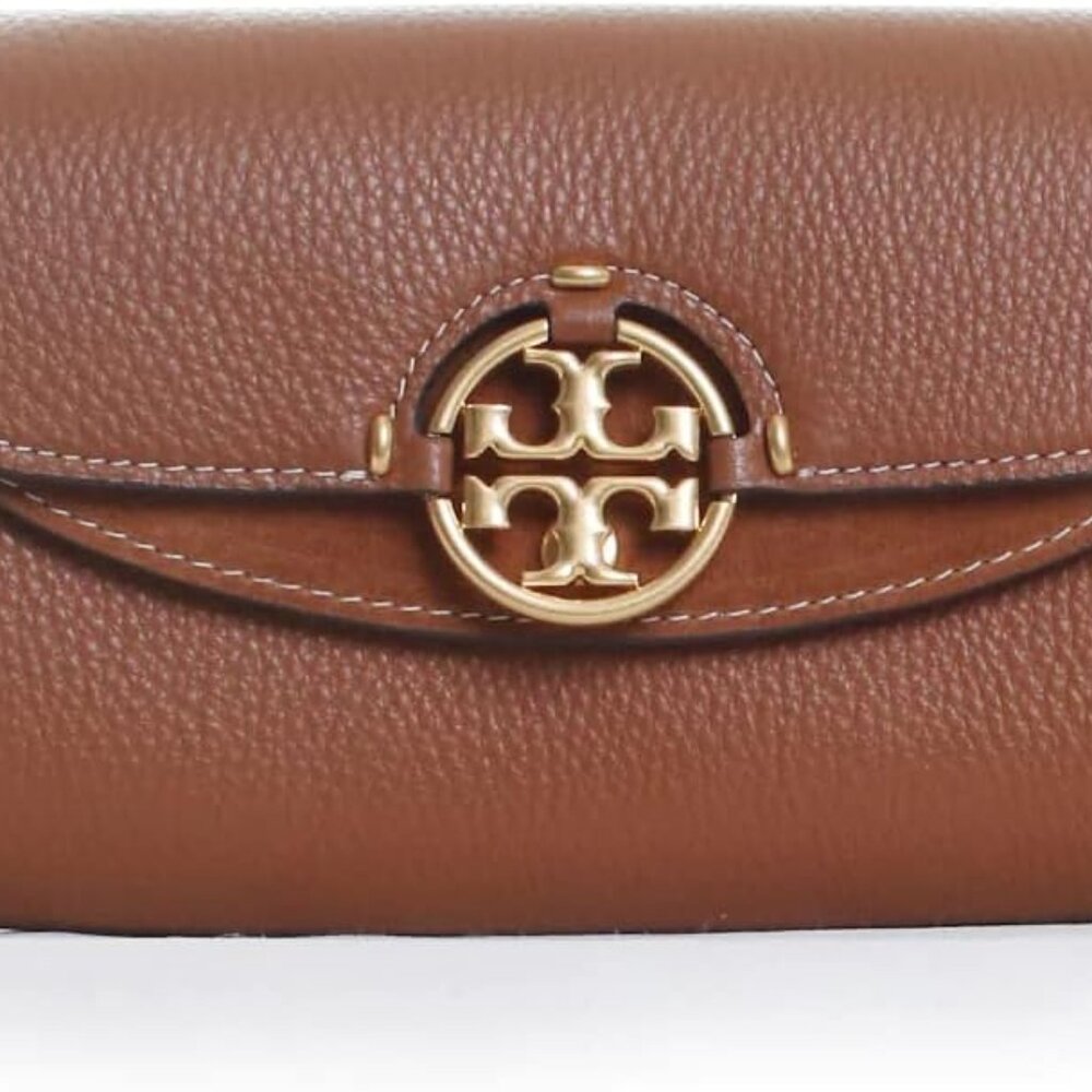 Tory Burch Womens Miller Leather Crossbody Shoulder Handbag Brown Small
